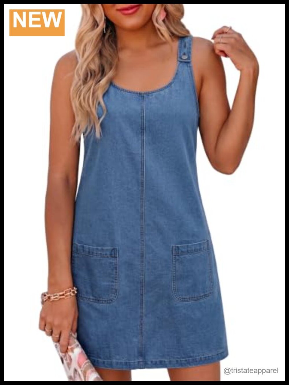 Women's Denim Mini Dress Sleeveless Babydoll Jean Overall Dress